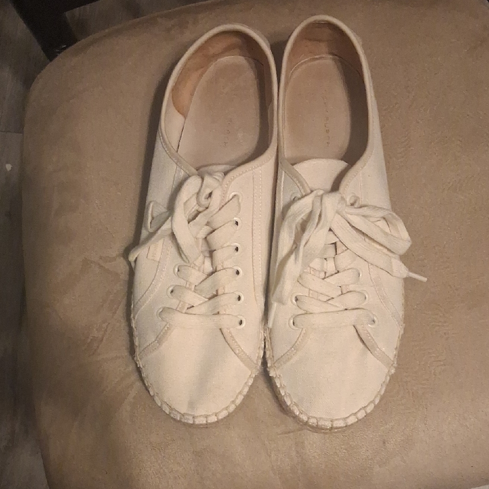 Tory Burch Womens Cream Canvas Lace-Up Sneakers